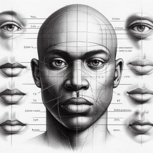 shéma de proportion du visage d'un homme